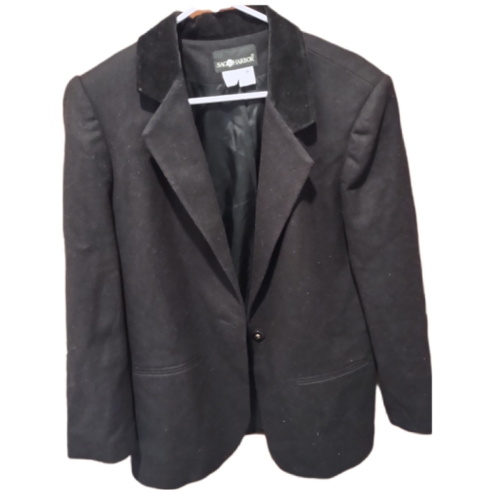 Sag Harbor Vintage Velvet Business Professional Goth Pure Wool Black Blazer 10